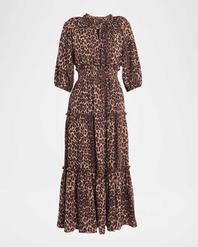 Caterine Tiered Leopard-Print Maxi Dress
